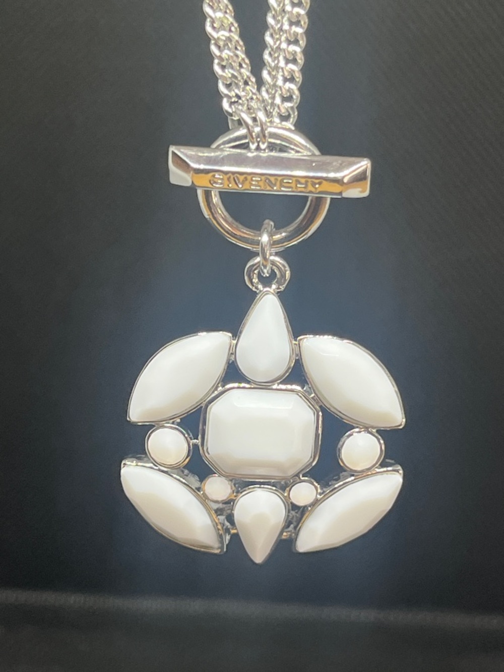 Givenchy White and Silver Pendant Necklace